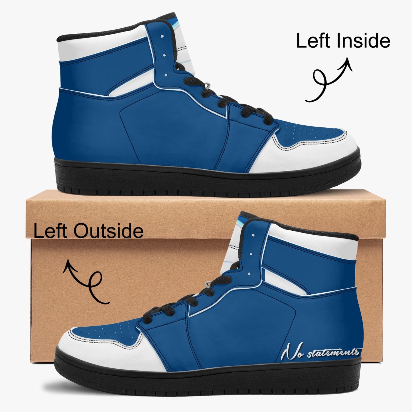 No 5tatements Blue/White/Black-sole AJ High Top Sneakers