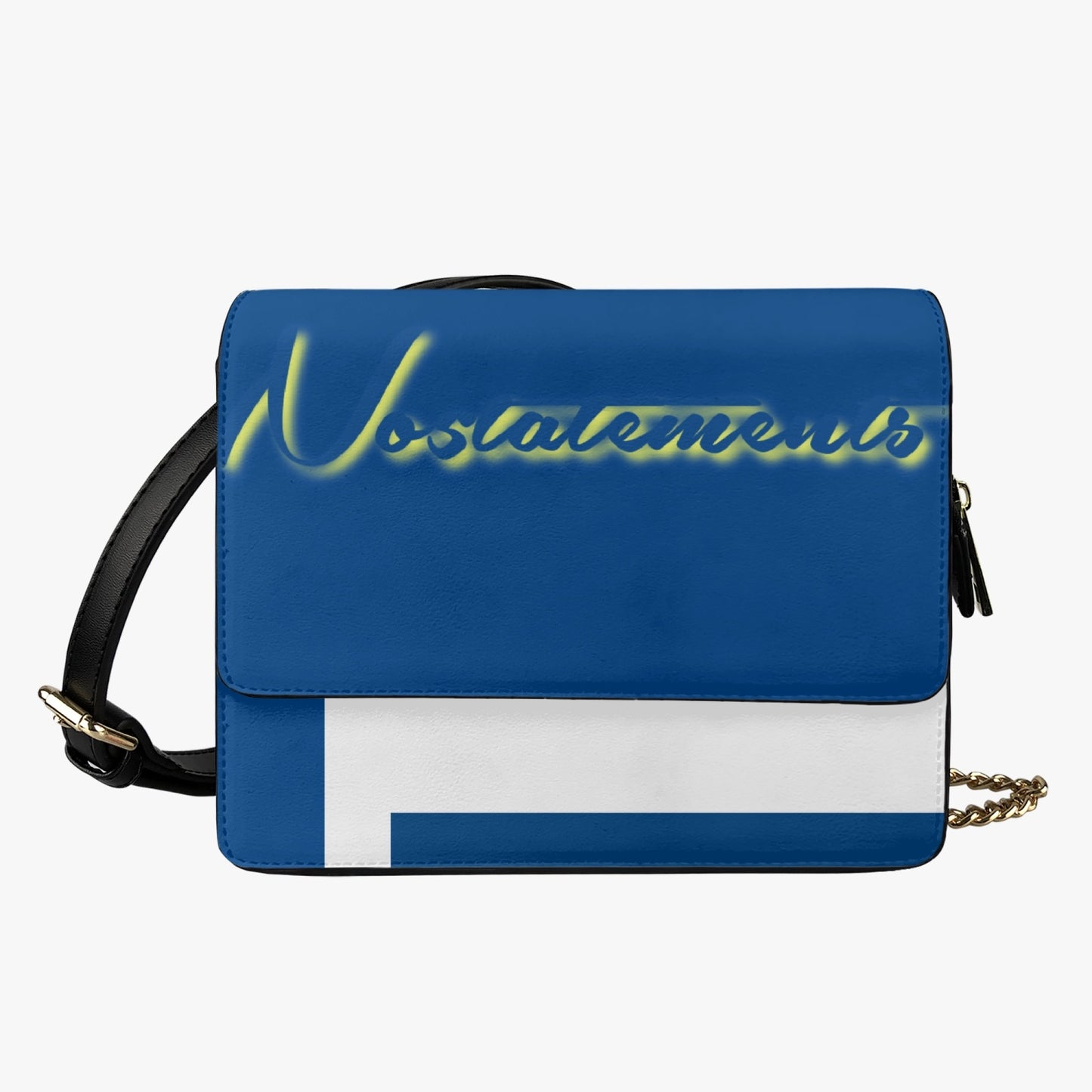 No 5tatements Blue/White Colorblock Foldover Satchel