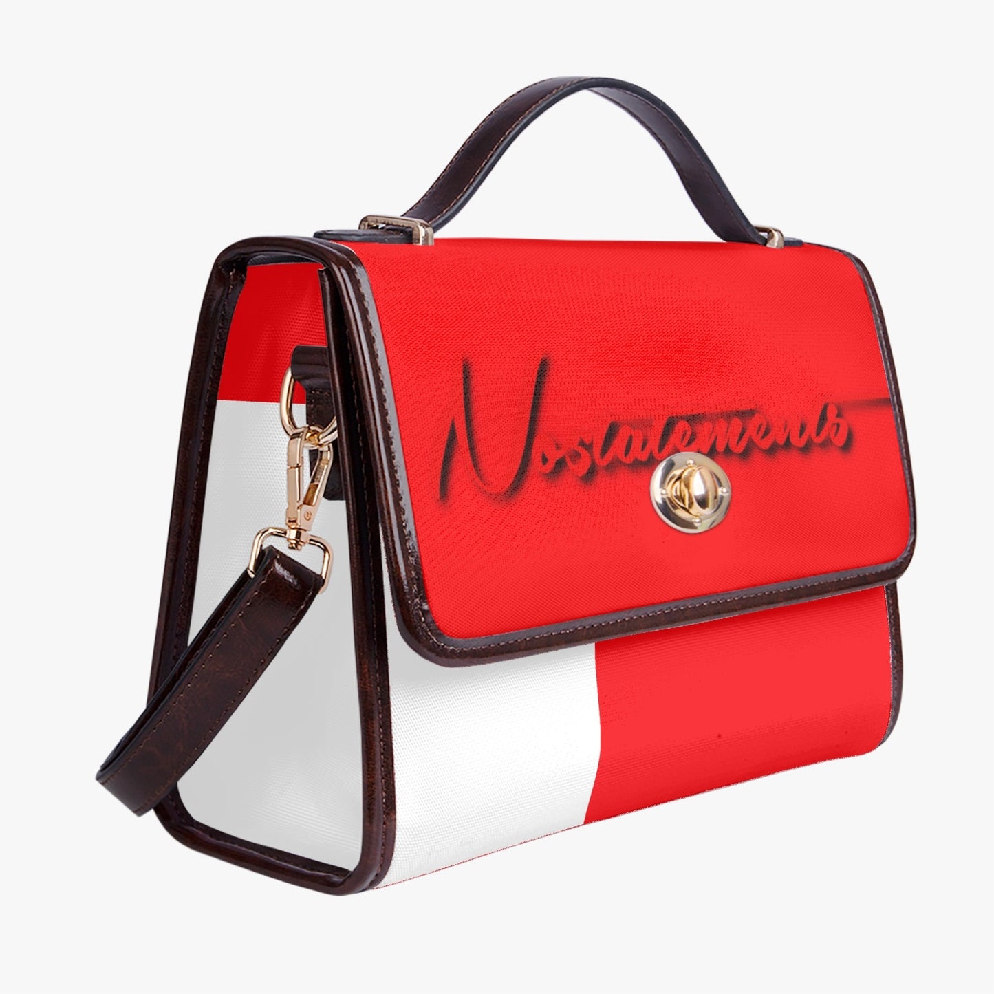 No 5tatements Red/White Colorblock Leather Flap Satchel Bag