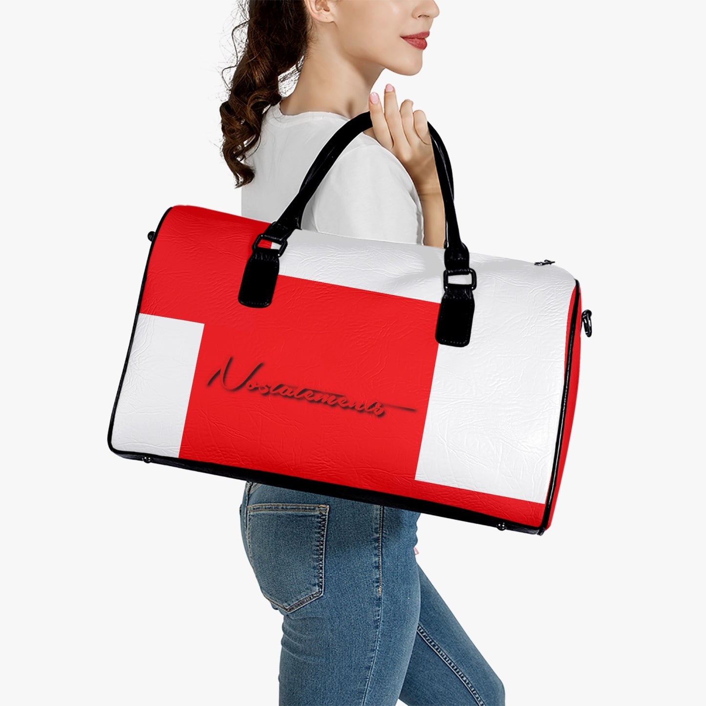 No 5tatements Red/White Colorblock Portable Travel Bag