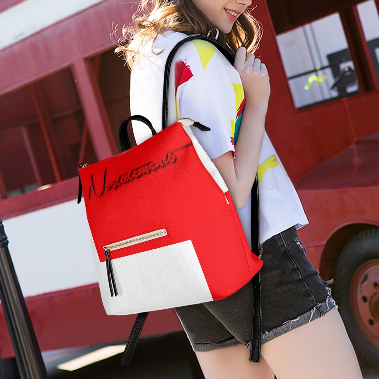 No 5tatement Red/White Colorblock Casual Backpack