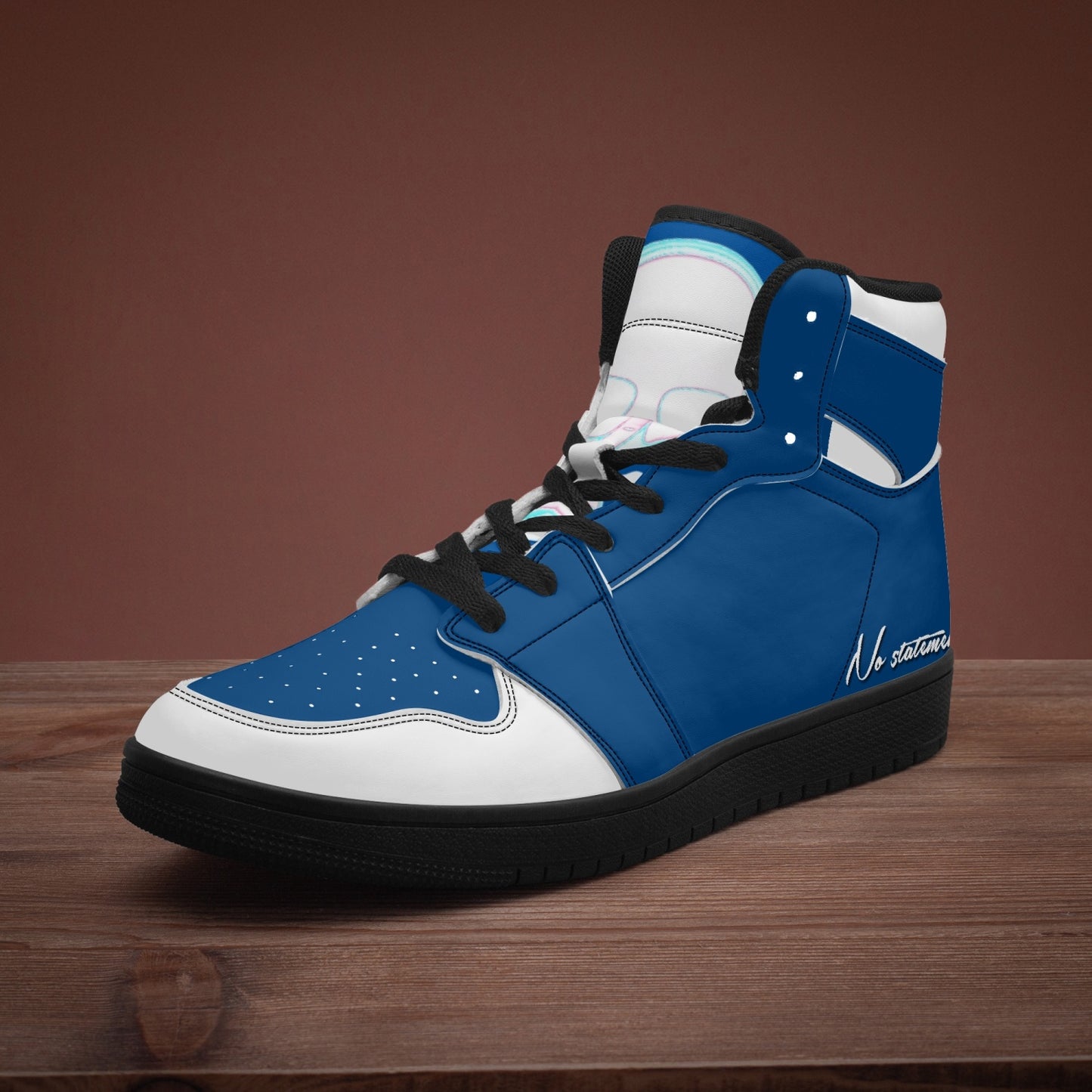 No 5tatements Blue/White/Black-sole AJ High Top Sneakers